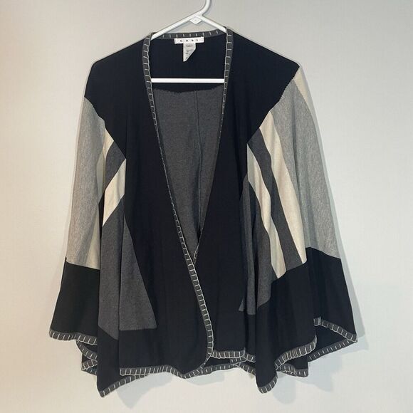CAbi Sweaters - Cabi Sweater Poncho Gray Black Striped Oversized Wrap Colorblock Cotton One Size